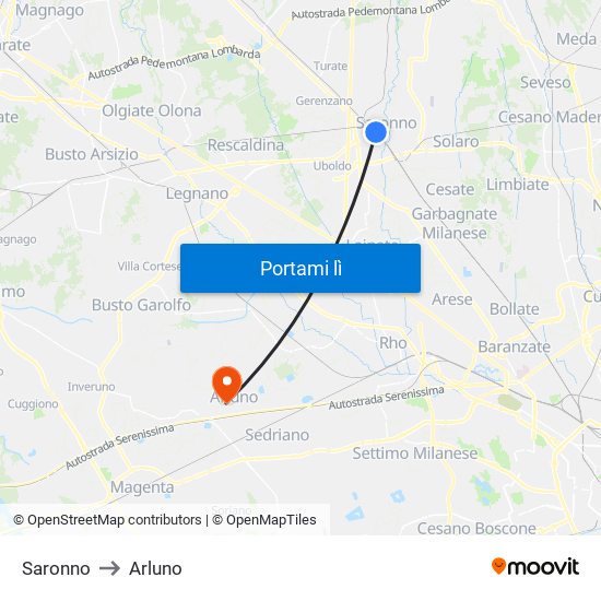 Saronno to Arluno map