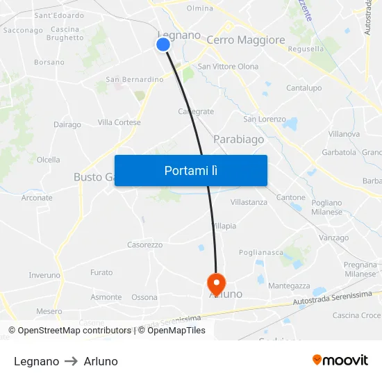 Legnano to Arluno map