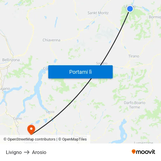 Livigno to Arosio map