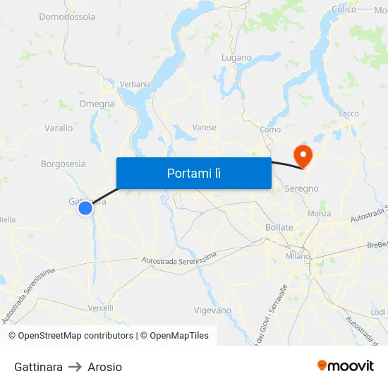 Gattinara to Arosio map