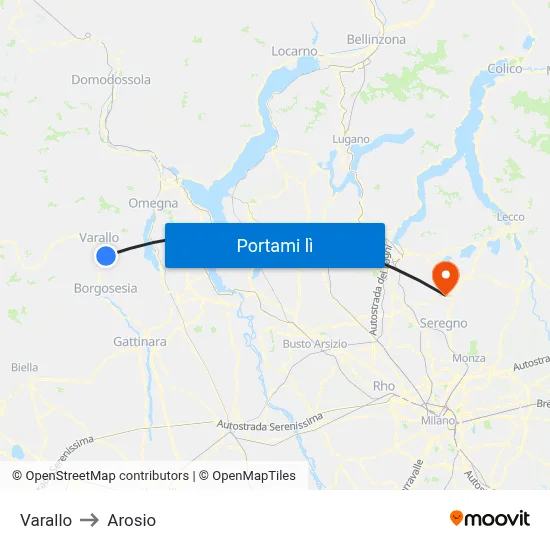 Varallo to Arosio map