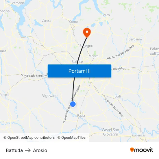 Battuda to Arosio map