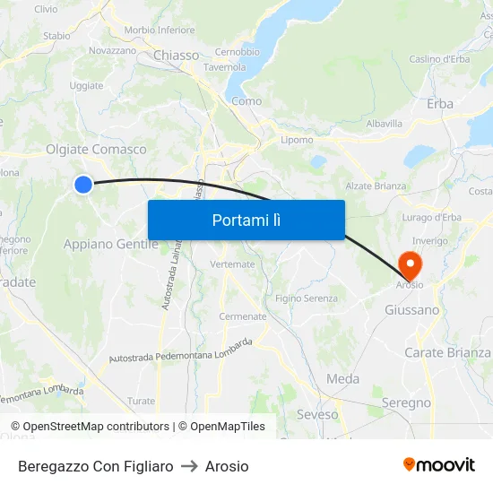 Beregazzo Con Figliaro to Arosio map