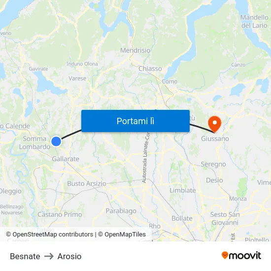 Besnate to Arosio map