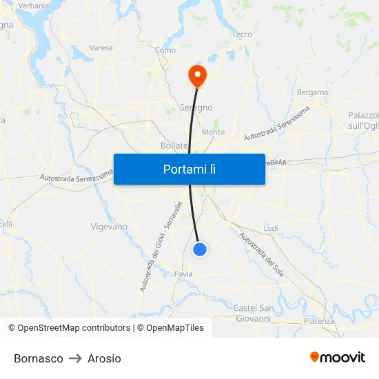 Bornasco to Arosio map