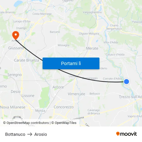 Bottanuco to Arosio map