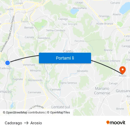 Cadorago to Arosio map