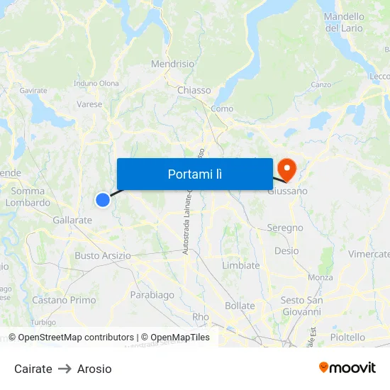 Cairate to Arosio map