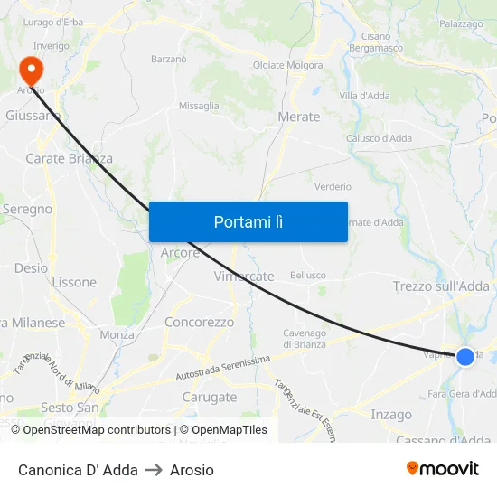 Canonica D' Adda to Arosio map
