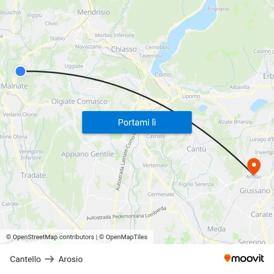 Cantello to Arosio map