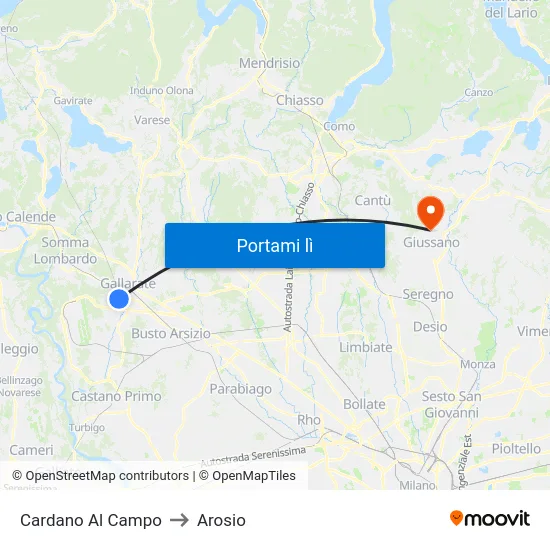 Cardano Al Campo to Arosio map