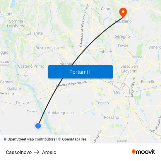 Cassolnovo to Arosio map