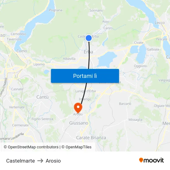 Castelmarte to Arosio map