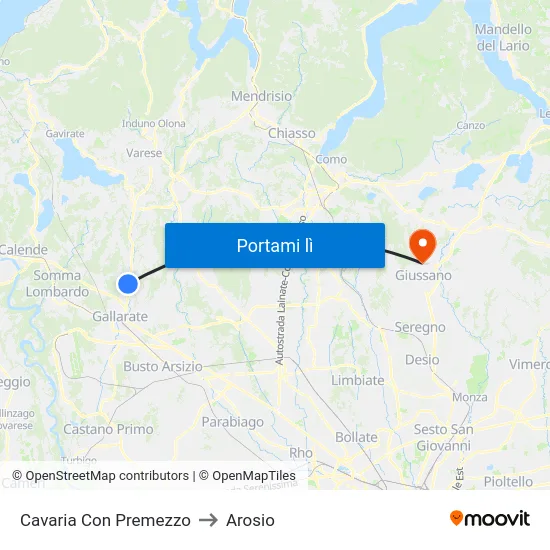 Cavaria Con Premezzo to Arosio map