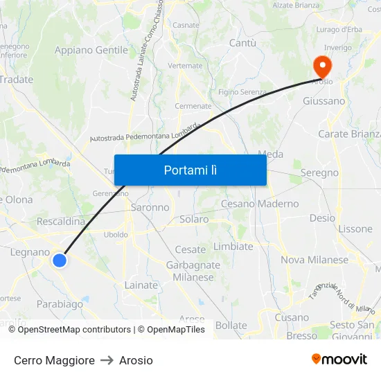 Cerro Maggiore to Arosio map