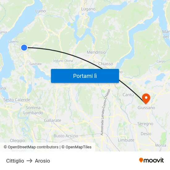 Cittiglio to Arosio map