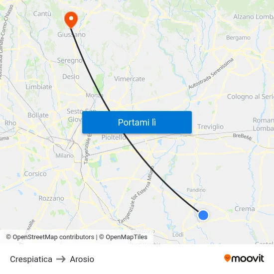 Crespiatica to Arosio map