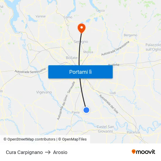 Cura Carpignano to Arosio map
