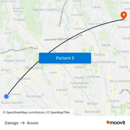 Dairago to Arosio map