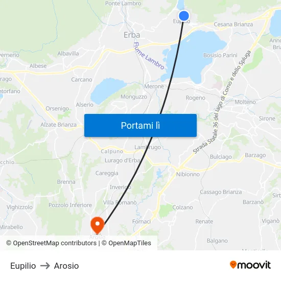 Eupilio to Arosio map