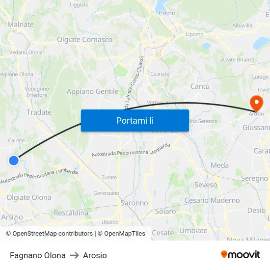 Fagnano Olona to Arosio map