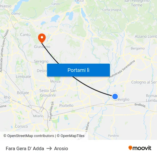 Fara Gera D' Adda to Arosio map