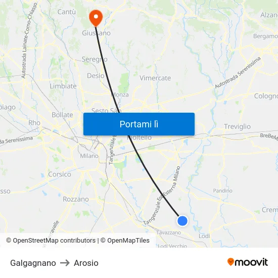 Galgagnano to Arosio map