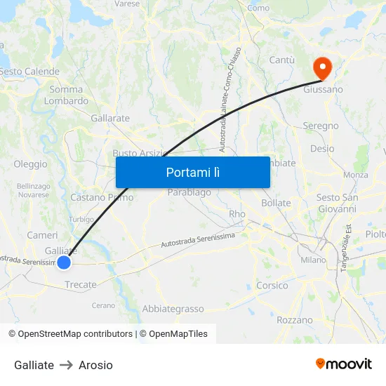 Galliate to Arosio map