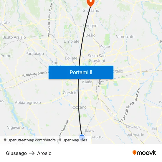 Giussago to Arosio map