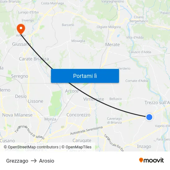Grezzago to Arosio map