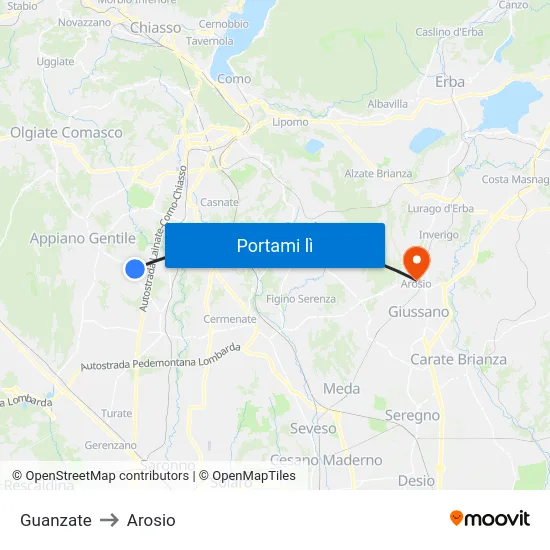 Guanzate to Arosio map