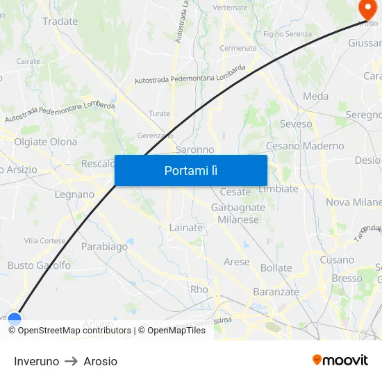 Inveruno to Arosio map