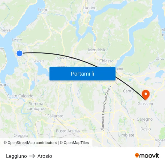 Leggiuno to Arosio map