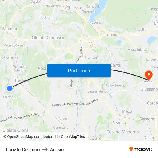 Lonate Ceppino to Arosio map