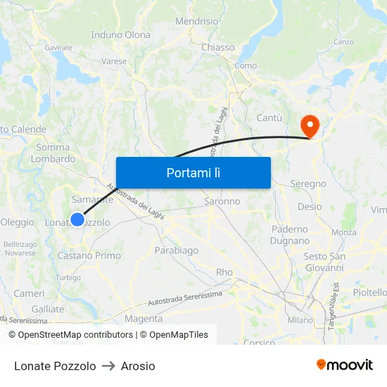 Lonate Pozzolo to Arosio map