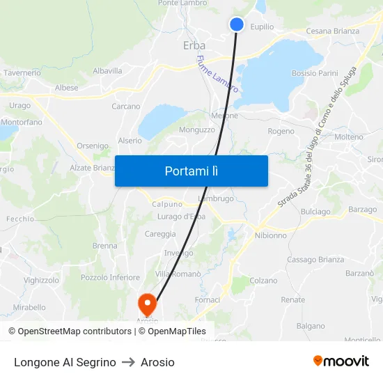 Longone Al Segrino to Arosio map