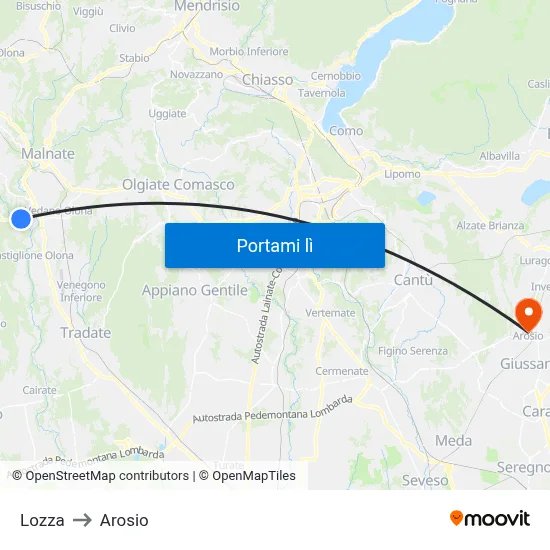 Lozza to Arosio map
