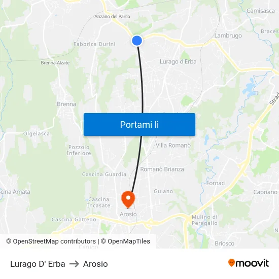 Lurago D' Erba to Arosio map