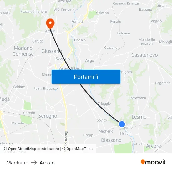 Macherio to Arosio map