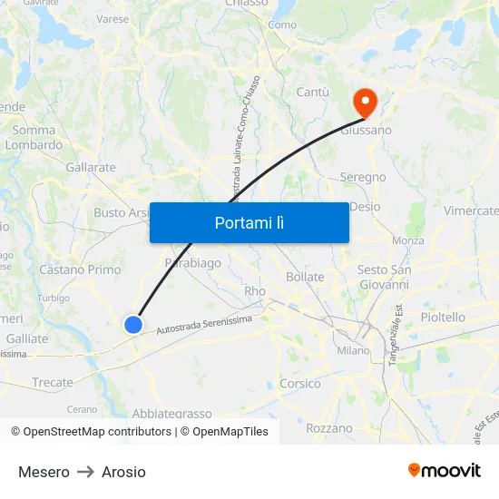 Mesero to Arosio map