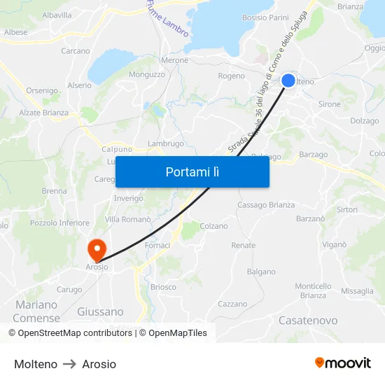 Molteno to Arosio map