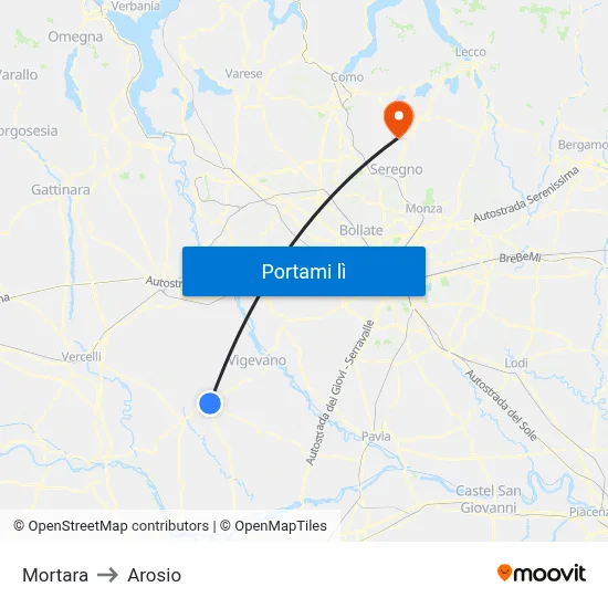 Mortara to Arosio map