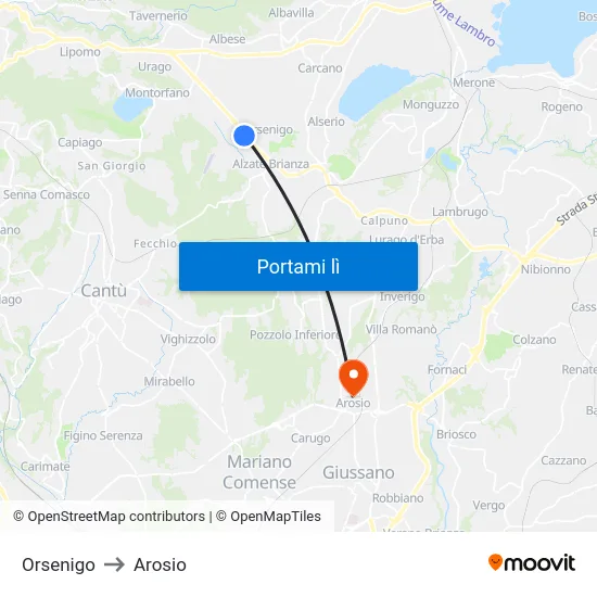 Orsenigo to Arosio map
