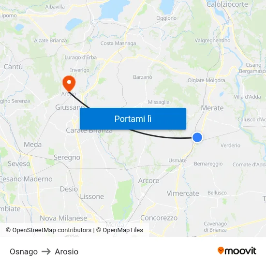 Osnago to Arosio map