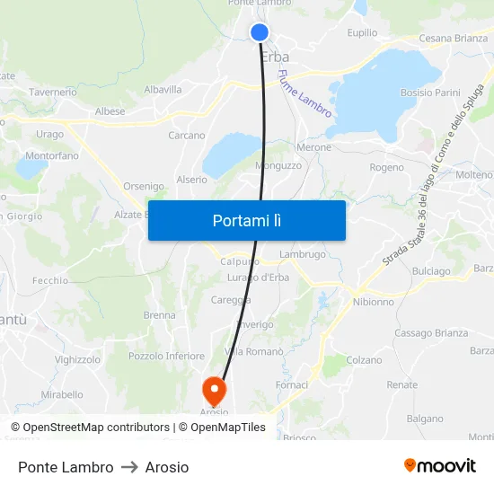 Ponte Lambro to Arosio map