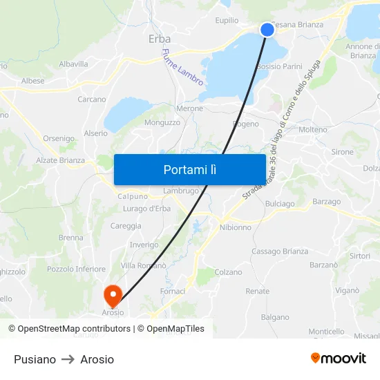 Pusiano to Arosio map
