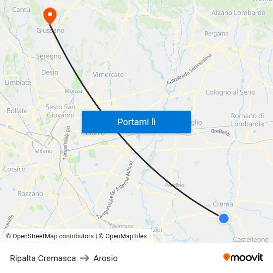 Ripalta Cremasca to Arosio map