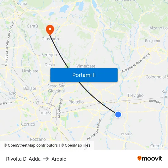 Rivolta D' Adda to Arosio map