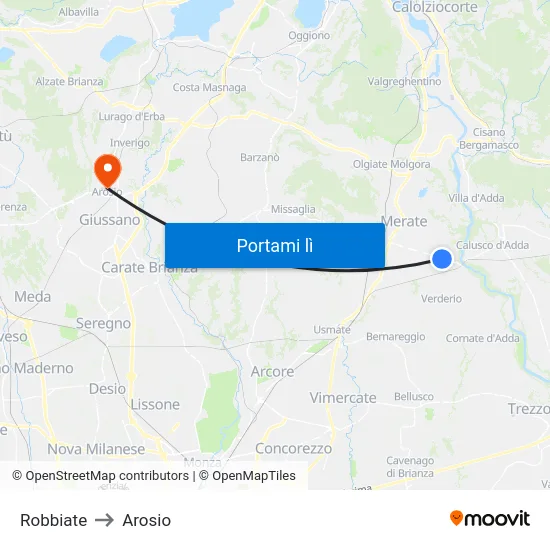 Robbiate to Arosio map