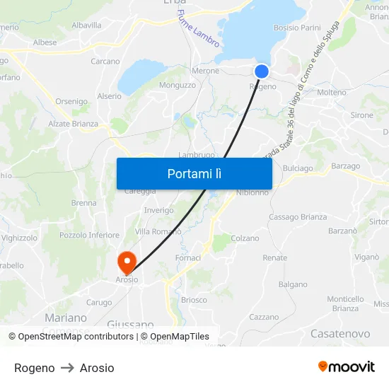 Rogeno to Arosio map